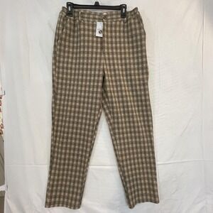 Willow Root Pants Womens Large Tan Black Cream Plaid Pull On Stretch Trousers